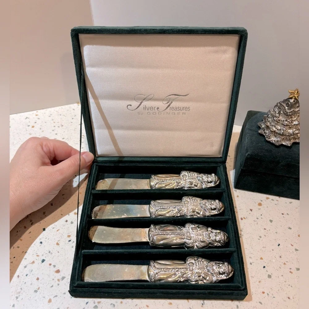 Godinger Silver Art Co. Holiday Christmas Serving Set‎ Santa Clause & Trees